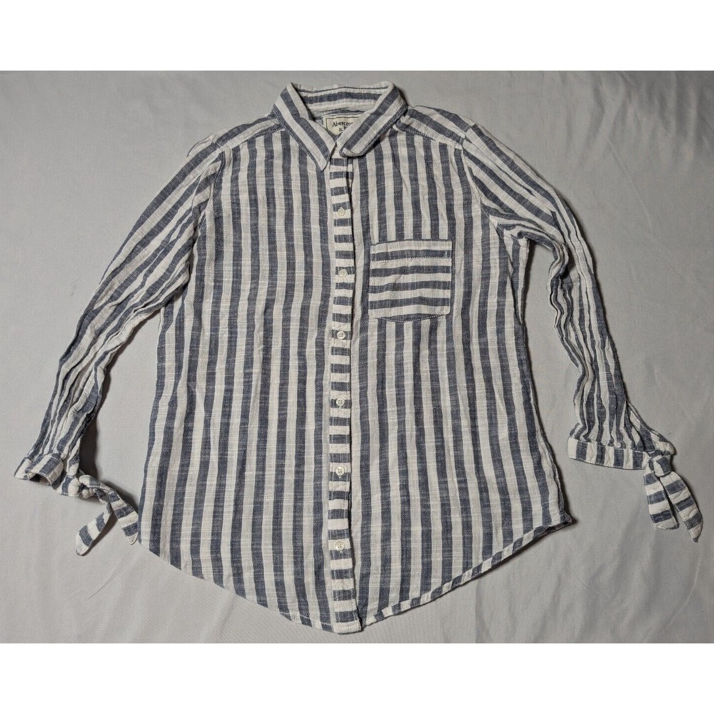 ABERCROMBIE & FITCH Women Small Blue White Striped 100% Cotton Button-Up Shirt